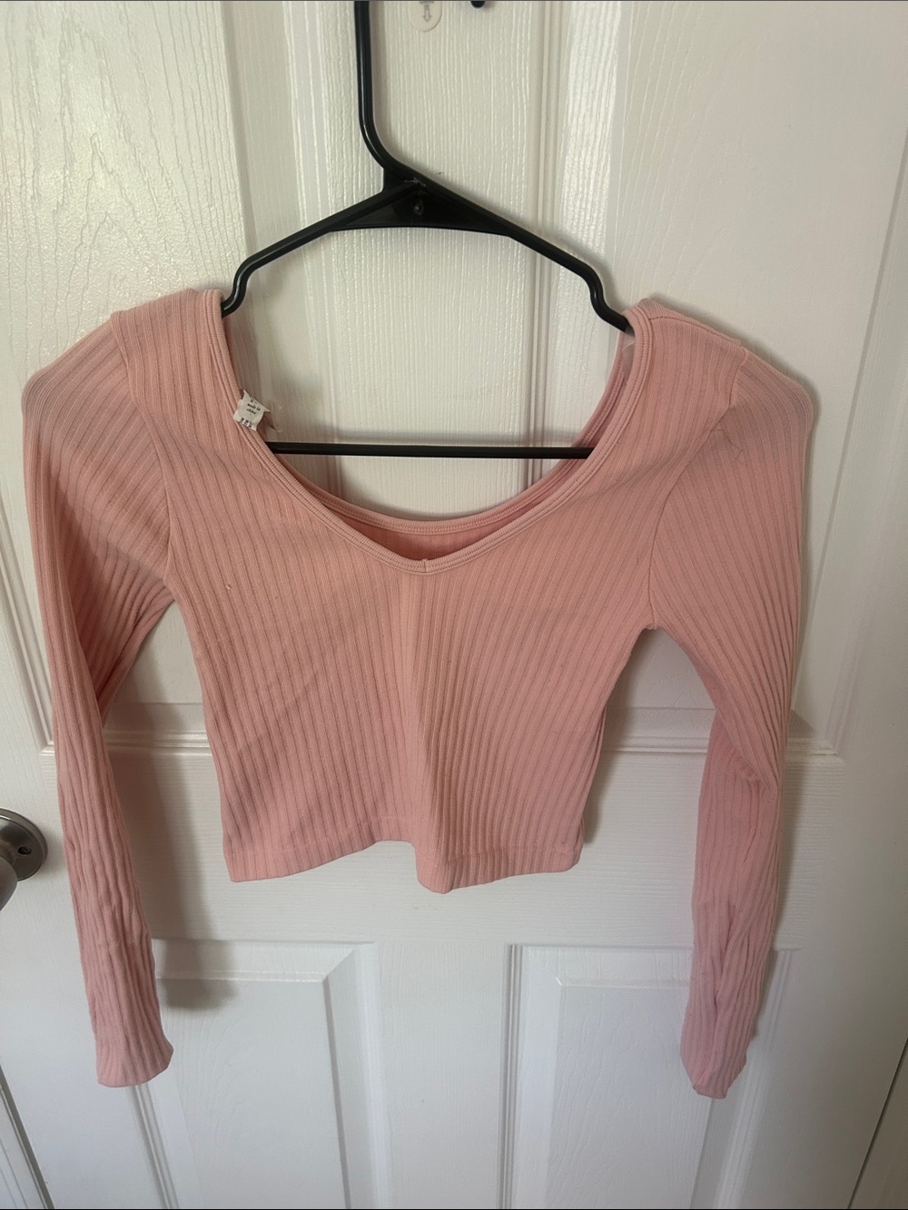 Aeropostale Ribbed V-Neck Long Sleeve Top - Light Pink